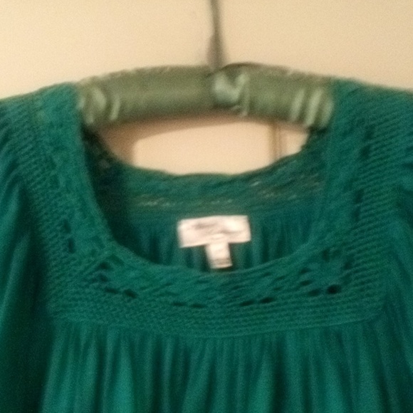 Allison Brittney Green Smocked Ruffled Blouse 3/4 Sleeve 1X - Picture 4 of 8